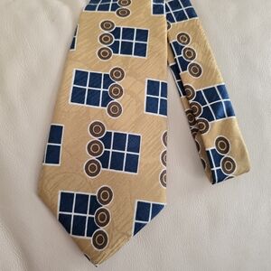 Stanley Blacker Yellow Blue Patterned Silk Necktie Tie